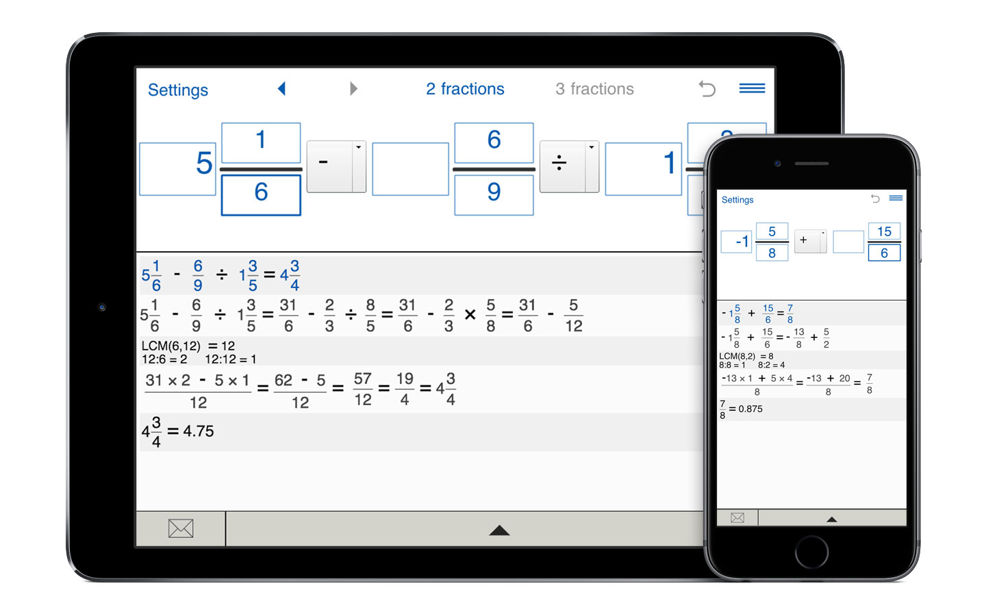 Fraction calculator for iPhone and iPad