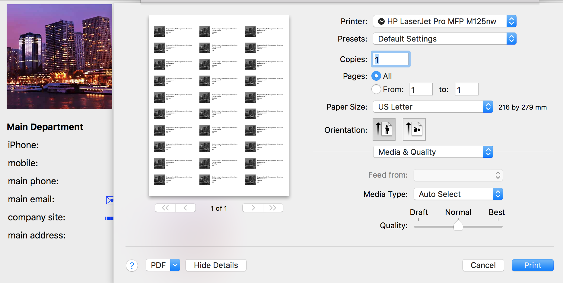 Print return address labels