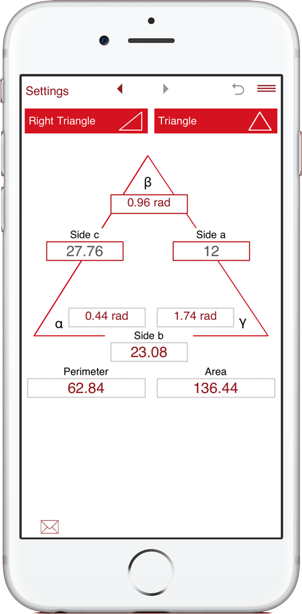 Triangle area and perimeter calculator